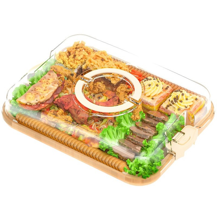 Platou de bucatarie set, design rectangular, dimensiuni mari, capac transparent, 370x290x27mm, 400x310x55mm, 305x300x27mm, 330x310x55mm, 295x295x27mm, 310x300x55mm