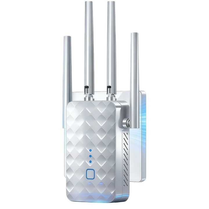 Vezeték nélküli jelerősítő, 1200Mbps, 2.4Ghz-5Ghz, 3 mód támogatása, Router/Repeater/AP mód, WEP és WPA/WPA2 csatlakozás, 4 antenna, erős falakon keresztül, a kiterjesztett lefedettség és biztonságos kapcsolat érdekében