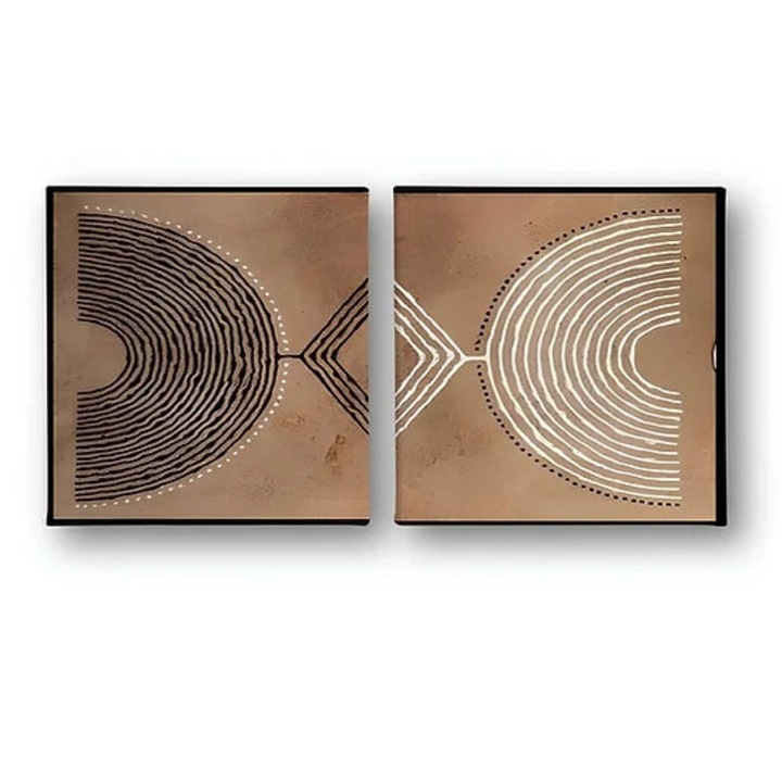 Set tablou decorativ Re-Bloom, 2 piese, panza/lemn, maro/alb/negru, 50 x 50 cm