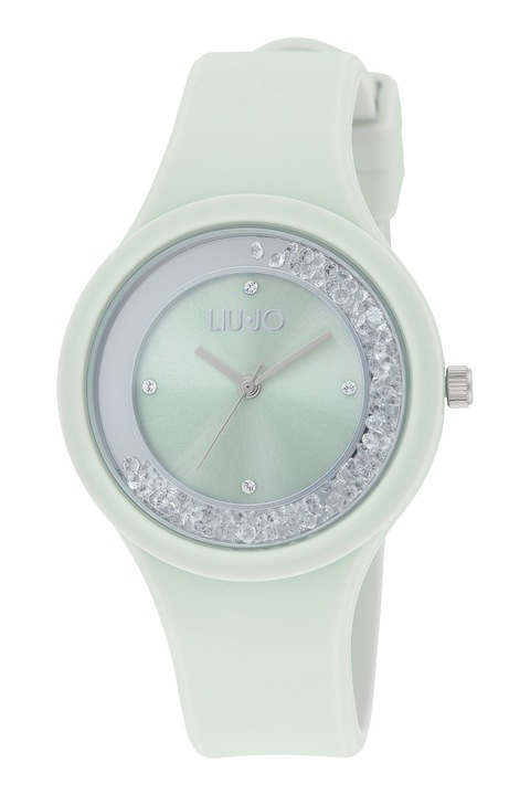 Liu Jo, Ceas analog cu o curea de silicon si cristale decorative, Argintiu, verde menta