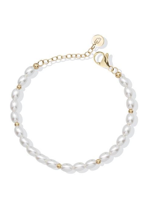 Liu Jo, Bratara de otel inoxidabil cu perle sintetice, Alb, Auriu
