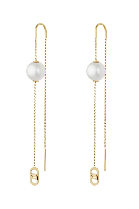 Liu Jo, Cercei de otel inoxidabil cu perle sintetice, Alb, Auriu