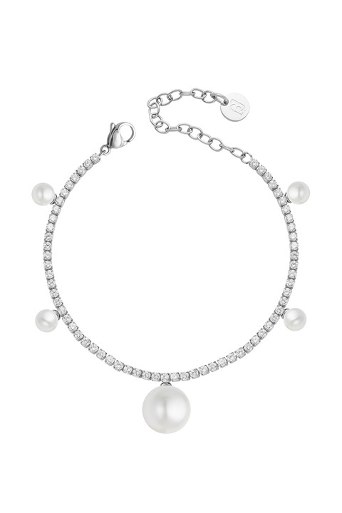Liu Jo, Bratara de otel inoxidabil cu cristale si perla sintetica, Argintiu