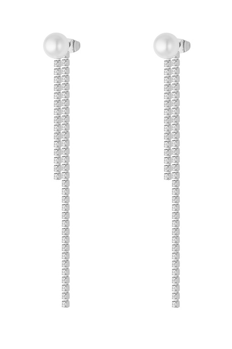 Liu Jo, Cercei drop cu cristale si perle sintetice, Argintiu