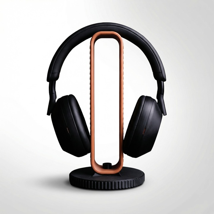 Fejhallgató tartó, minimalista design, barna, PLA műanyag, 7 cm