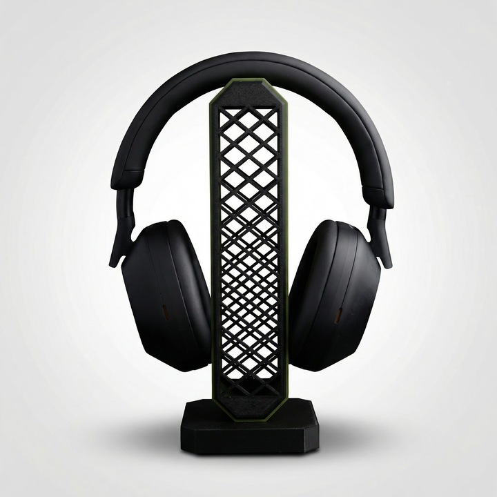 Minimalista rácsos fejhallgató tartó, fekete, 22 cm, PLA műanyag