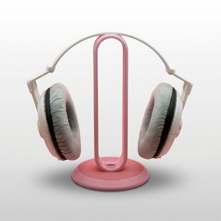 Fejhallgató tartó, rózsaszín, minimalista sziluett design, PLA műanyag, 12 cm