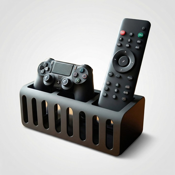 Távirányító és vezérlő rendszerező tartó, fekete, PLA műanyag, 25 cm