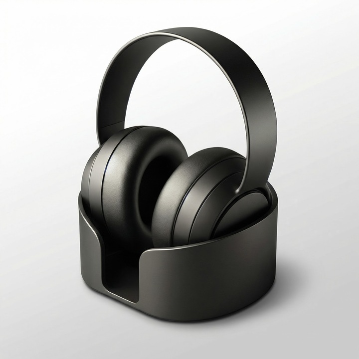 Fejhallgató tartó, fekete, PLA műanyag, 16 cm, modern design
