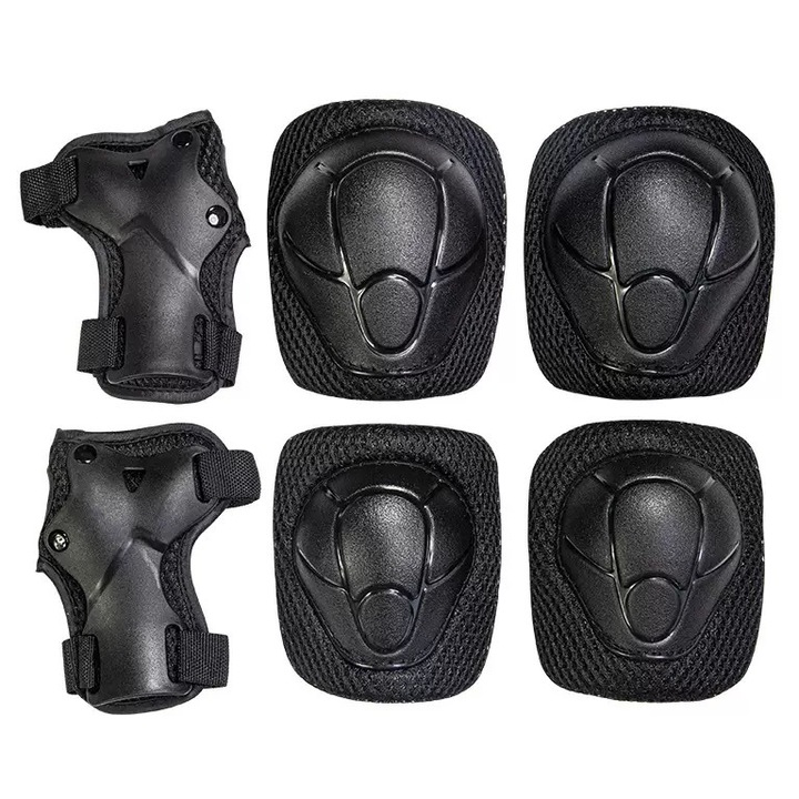 Set de protectie pentru copii, 6 piese, genunchiere, cotiere, protectii pentru incheieturi, 3-8 ani, 16-38KG, negru