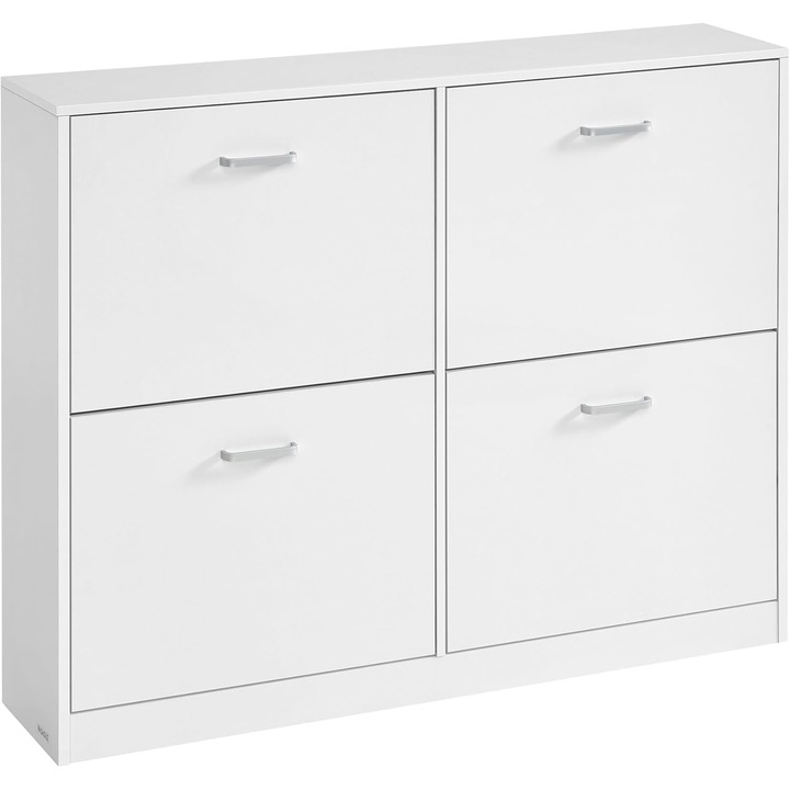VASAGLE Dulap pentru pantofi cu 4 clapete, compartimentare reglabila, PAL, 106x24x83 cm, alb