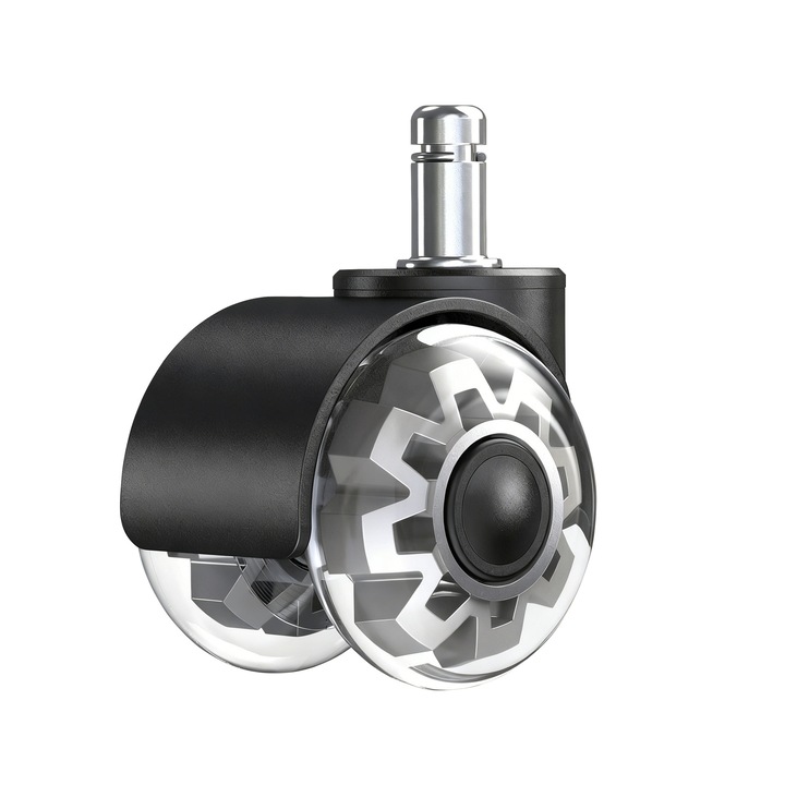 Roti pentru scaune de birou, set 5 buc, tip universal 2 inch, pentru podele din lemn si covoare, gri