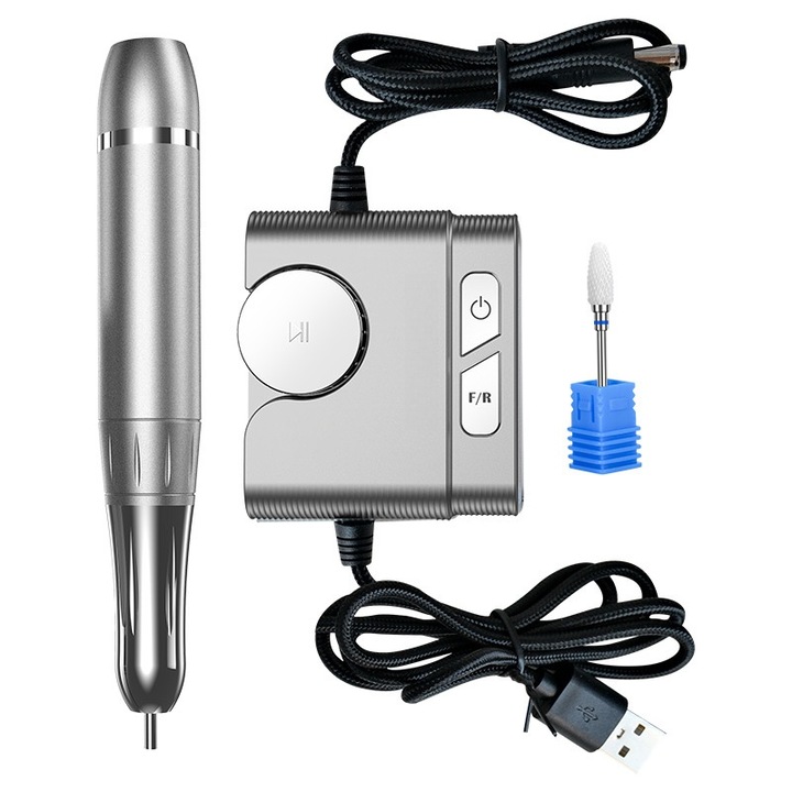 Masina de slefuit unghii, model cu alimentare la retea, 0-40.000 rpm, ORBER, cupa tubulara cu comanda prin cablu, afisaj LED, fara vibratii, aliaj de aluminiu, 15, 9 cm x 10, 6 cm x 3, 8 cm, Gri