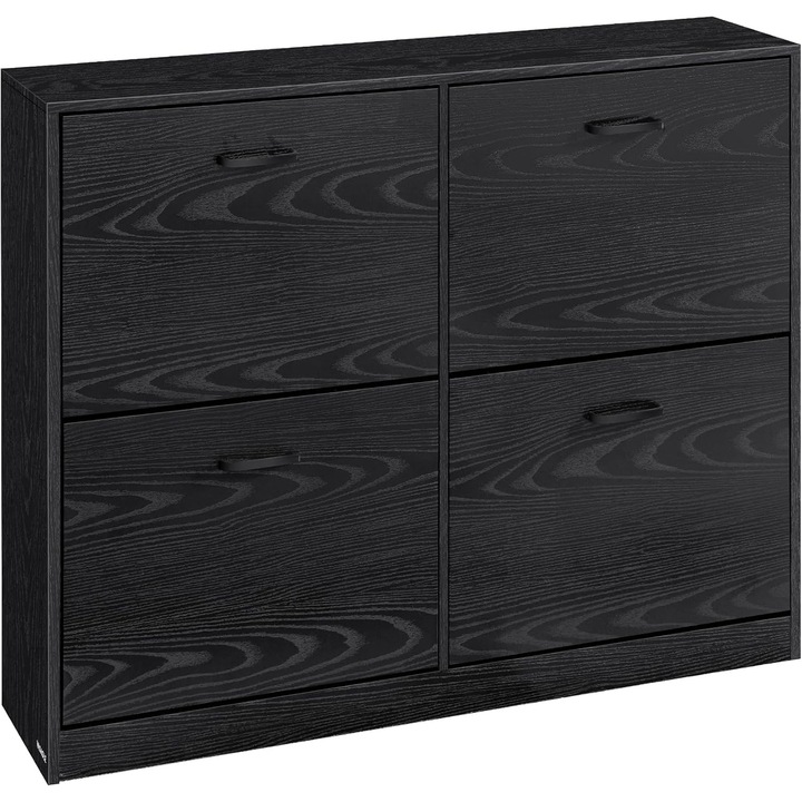 VASAGLE Dulap pantofi 4 clapete, compartimentare reglabila, PAL, 106x24x83 cm, negru abanos