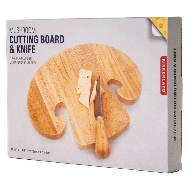 Platou lemn cu cutit - Mushroom Cutting Board & Knife, Lemn, 21.6cm x 27.8cm, Rotund