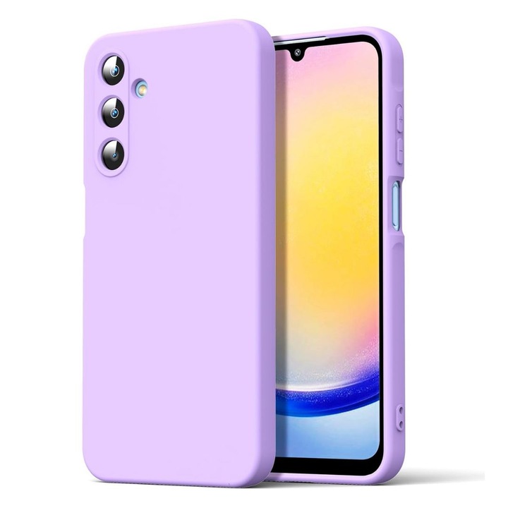 Husă silicone mov pentru Samsung Galaxy A14 4G / A14 5G, interior microfibra, protecție camere