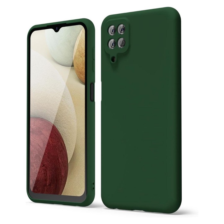 Husă silicon catifelat verde închis, pentru Samsung Galaxy A12, interior microfibra, protecție camere