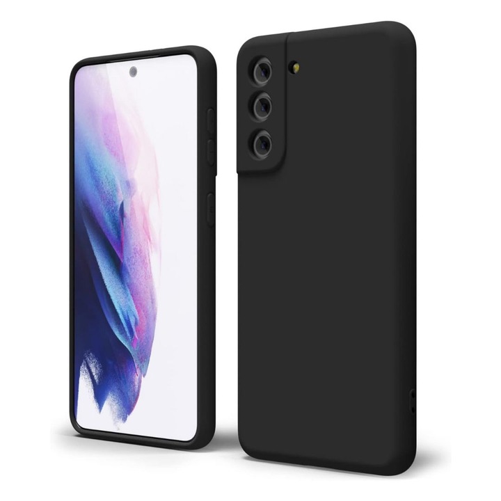 Husă siliconată pentru Samsung S21 5G, interior microfibra, protecție camere, negru