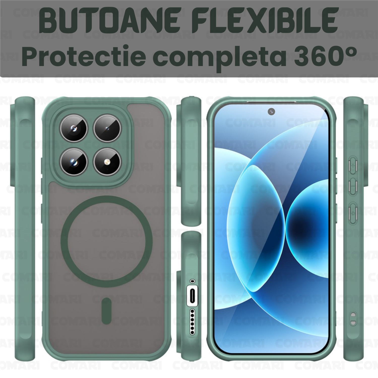 Husa telefon Comari Pulse pentru Xiaomi 17, anti-soc, bumpere ranforsate, Verde, TPU