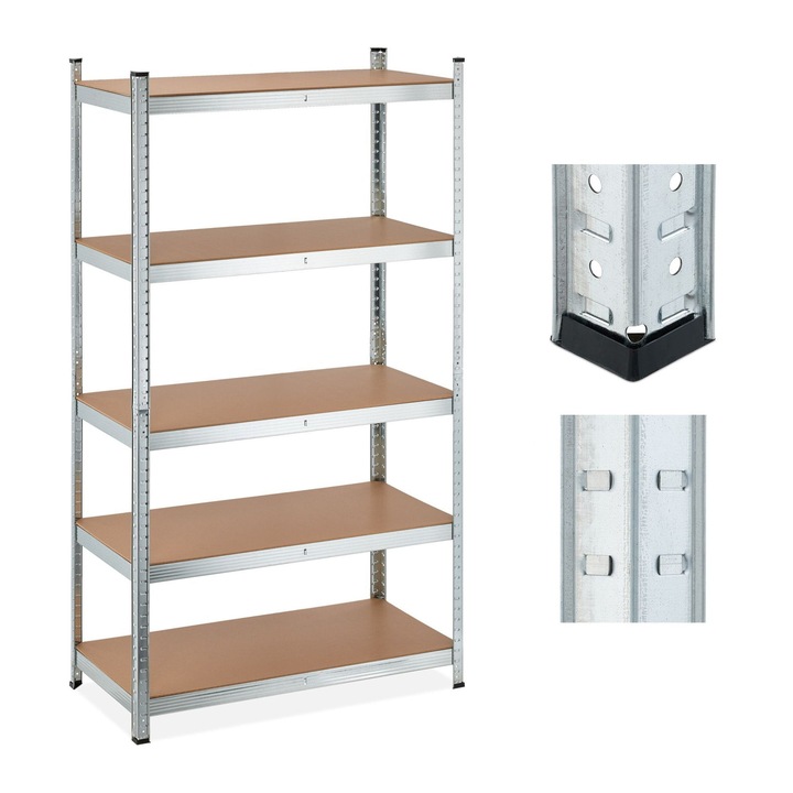 Horganyzott acél polcok, Northio, 5 szintes, ezüst, állítható