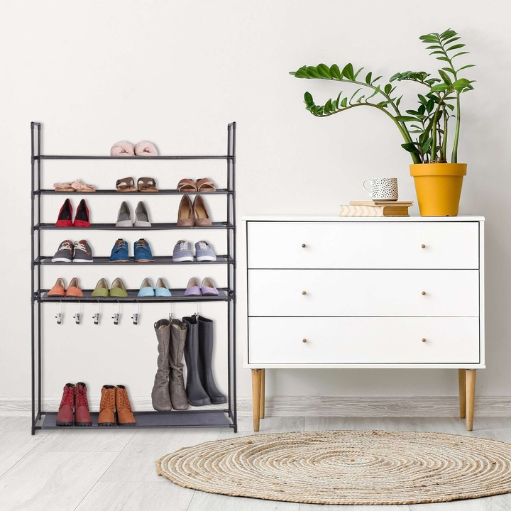 Northio cipőtartó állvány, 4 polcos, fém, fehér/fekete, 30x12x60 hüvelyk