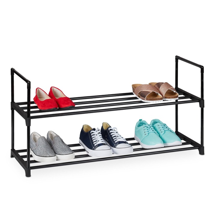 Raft pentru pantofi, Northio, 2 rafturi, negru, 4 perechi