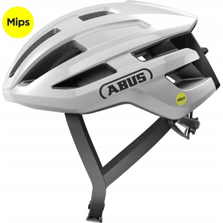 ABUS PowerDome MIPS fényes fehér védősisak, S méret, 51-55 cm, súly 240g