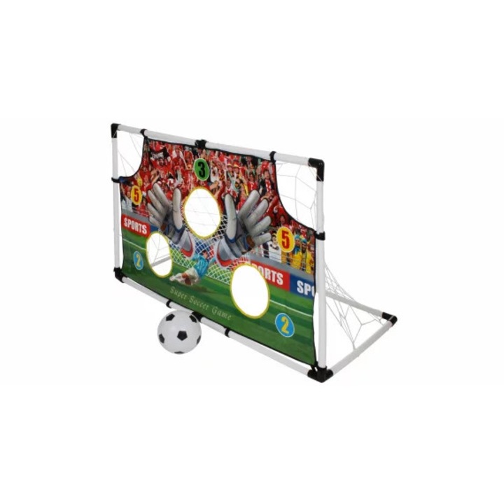 Poartă fotbal Merco Shooter Kid, set complet, 119x56x71cm, include minge și pompă, culoare: multicolor