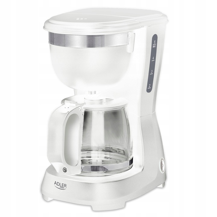 Cafetiera filtranta ADLER AD 4381W cu filtru nylon reutilizabil, mentinere temperatura 40 min, blocare picurare, Alb, 0,6 l