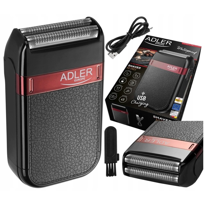 Ras electric portabil Adler, umed/uscat, acumulator, 5.8x3.3x9.8cm, set cu cablu USB si perie de curatare