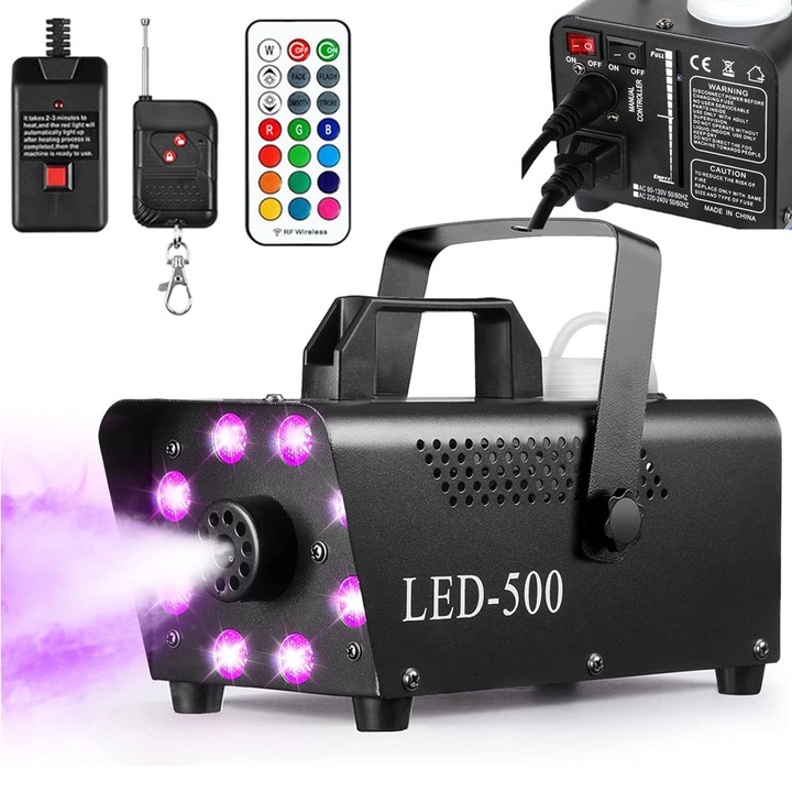 Машина за мъгла Bedee, Wytwornica dymu, 8 RGB LED диода, 500W, с дистанционно управление