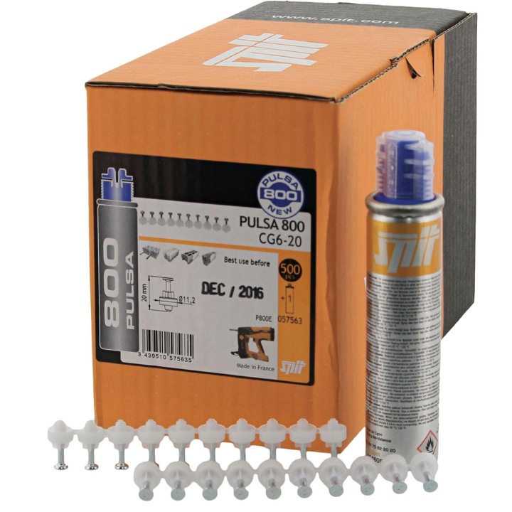 Set cuie CG6 25mm pentru canal cablu PVC, 500 buc, cu doza gaz P800, Spit