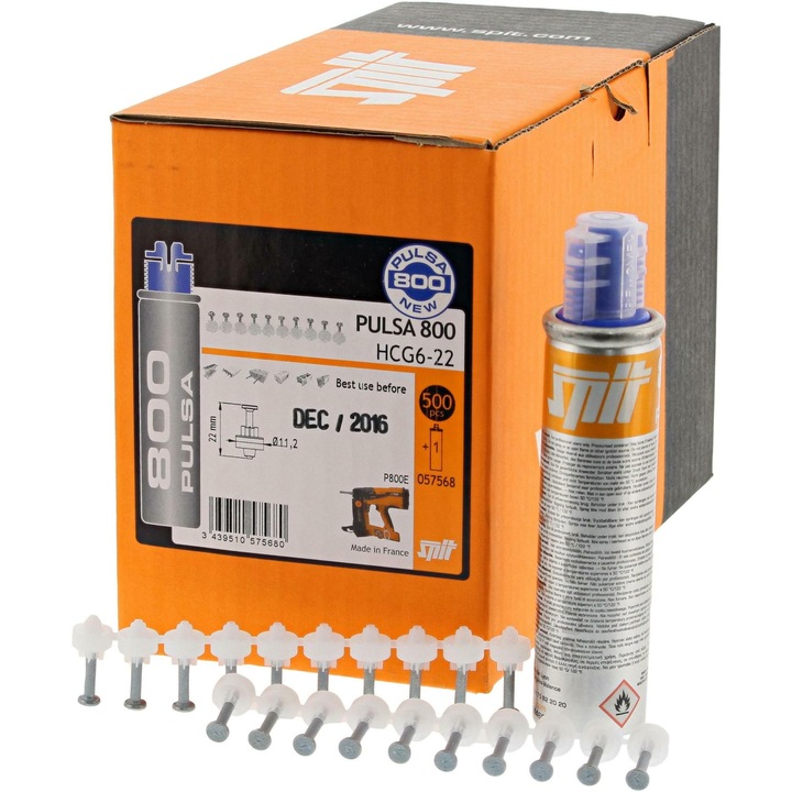 Set cuie HCG6 22mm pentru canal cablu PVC, 500 buc + doza gaz P800, Spit