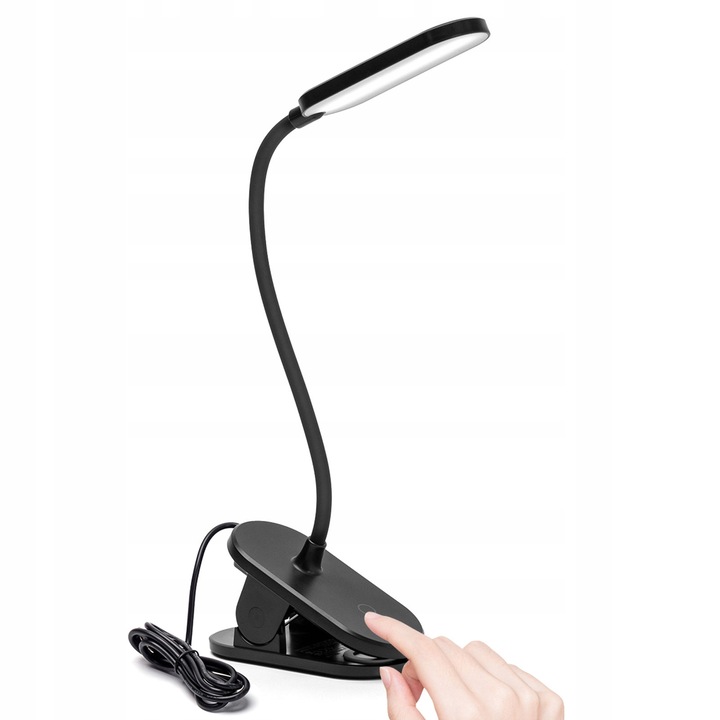 Настолна лампа с щипка Aigostar, LED, 2.5W, 4000K, черна, 3 нива на интензитет