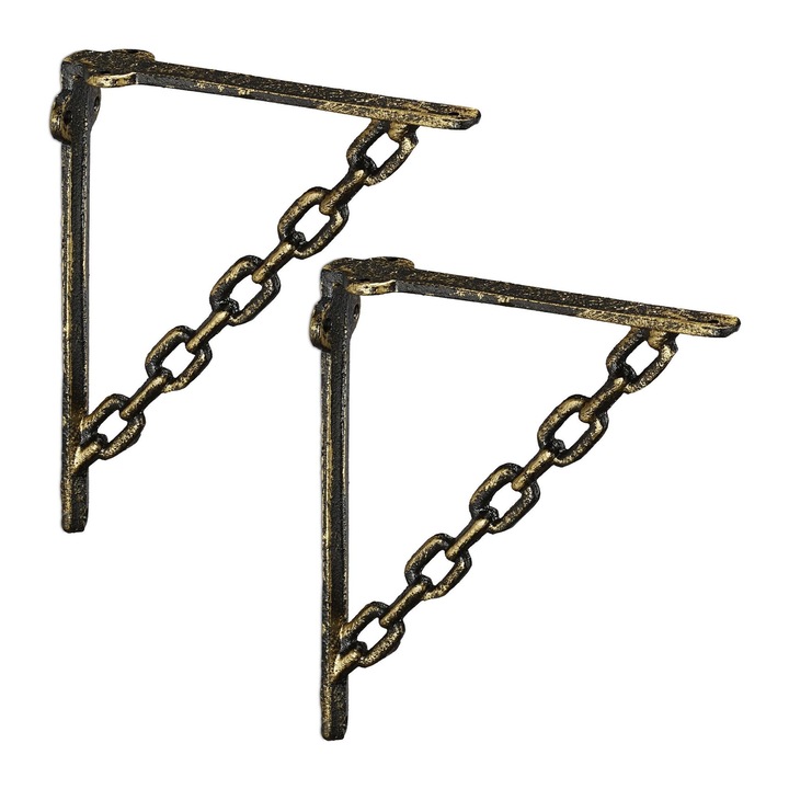 2 db öntöttvas polctartó lánccal, Northio, ipari design, fekete színű