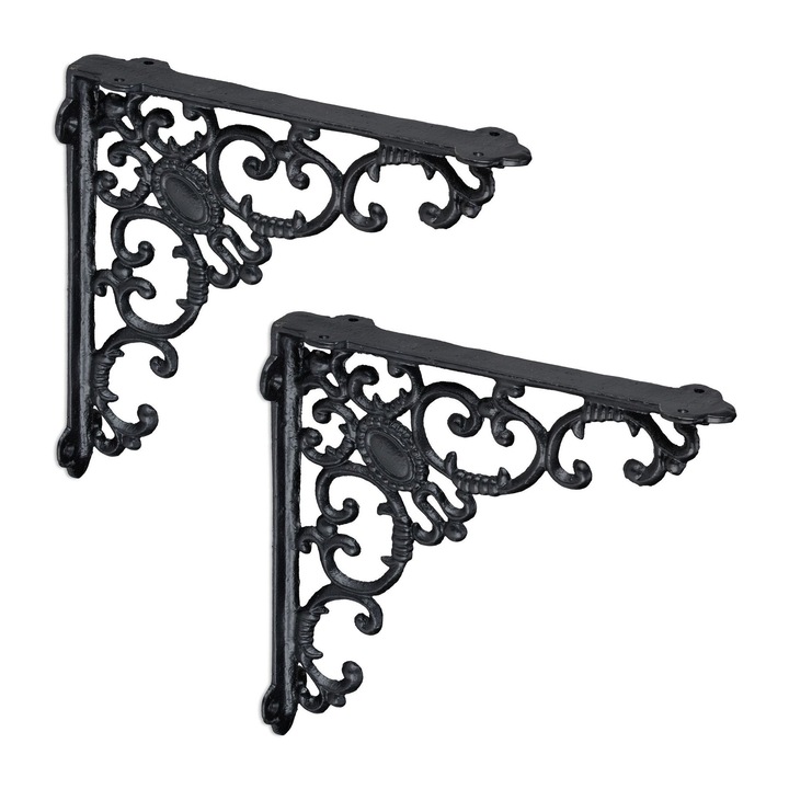 Northio, 2 db öntöttvas polctartó, barokk stílusú, vintage, színes