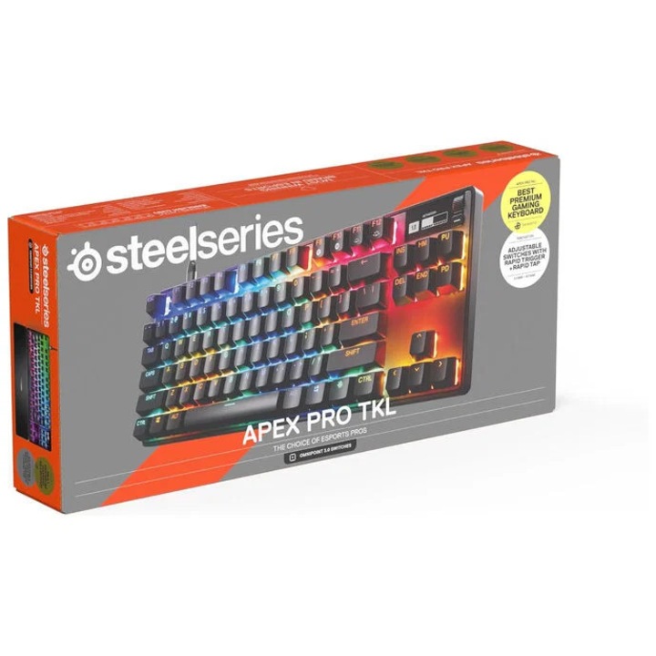 Tastatură gaming SteelSeries Apex Pro TKL Gen 3, OLED, comutatoare OmniPoint 3.0, RGB, TKL