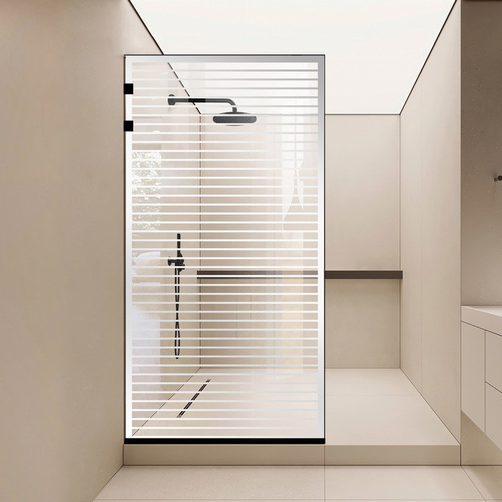 Paravan dus walk-in Aqua Elegance ® Black, model Moris incolor, feronerie full inox negru mat, sticla clara, securizata, latime 80 cm
