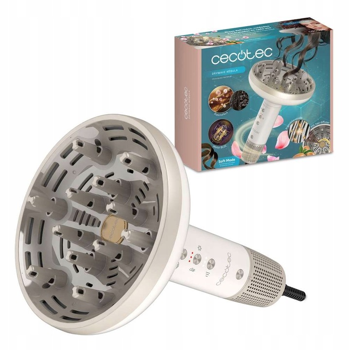 Hajszárító XXL diffúzorral Cecotec DryWave Nebula 1300W, PlasmaTech technológia, 3 sebesség, 3 hőmérséklet
