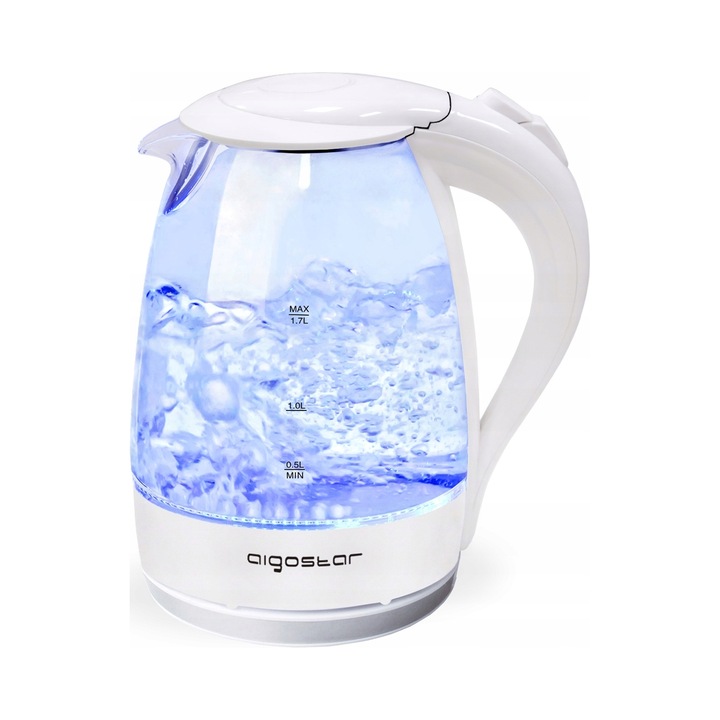 Електрическа кана Aigostar, стъклена, 1,7л, 2200W, LED осветление, защита срещу кипене на сухо