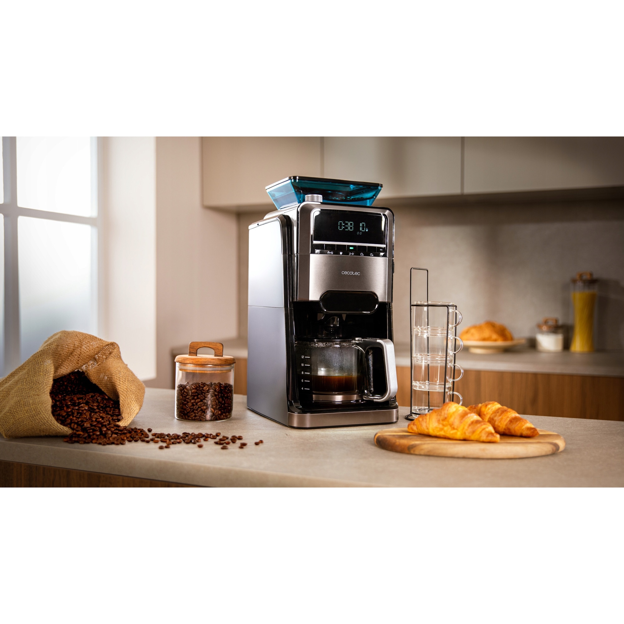 Ekspres Przelewowy Cecotec Coffee 66 Grind & Brew, Mlyn 1400W, 1.5l, 7 niveluri mlenie, inox