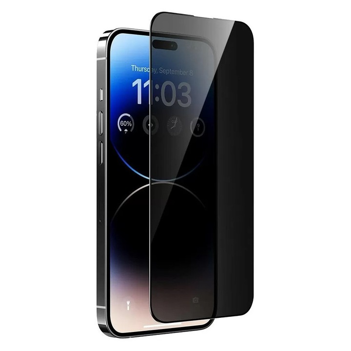 Folie Protectie Ecran Sticla 3D Ceramic Privacy Cellara Compatibil Cu iPhone 15/16 - Negru