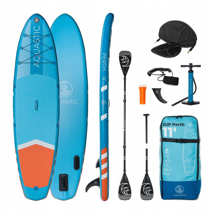 Placa SUP Aquastic Perth 11', albastra, 335,5x86,5x15cm, set complet cu accesorii