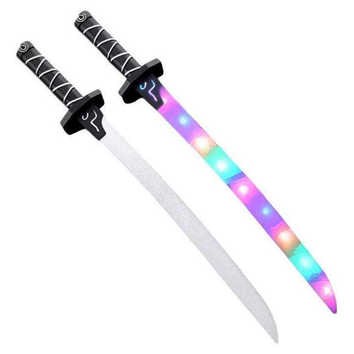 Jucarie sabie katana 67 cm cu lumini si sunete, LED multicolor, conectabila 2 bucati, jucarie copii, culori aleatorii