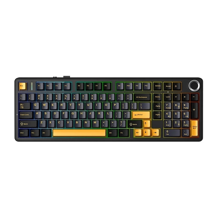Tastatură mecanică AULA F99 PRO, 96%, Thunder Black, switch-uri LEOBOG Nimbus Linear, hotswap, iluminare RGB, dimensiuni 390.63x146.78x42.57mm