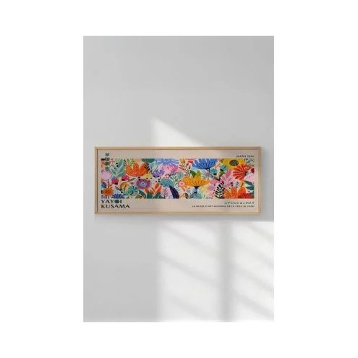 Tablou decorativ Re-Bloom, model floral, lemn masiv/MDF, multicolor, 33 x 70 cm