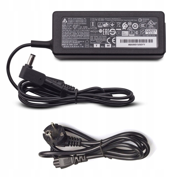 Delta laptop töltő 45W, 19V, 5.5mm x 1.7mm, tápkábellel