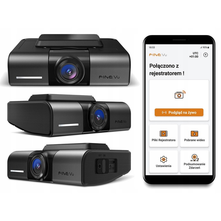 FineVu GX400 1CH autós DVR kamera, 2.5K Quad HD, GPS, Wi-Fi, komplett szett 32GB MicroSD kártyával, fekete