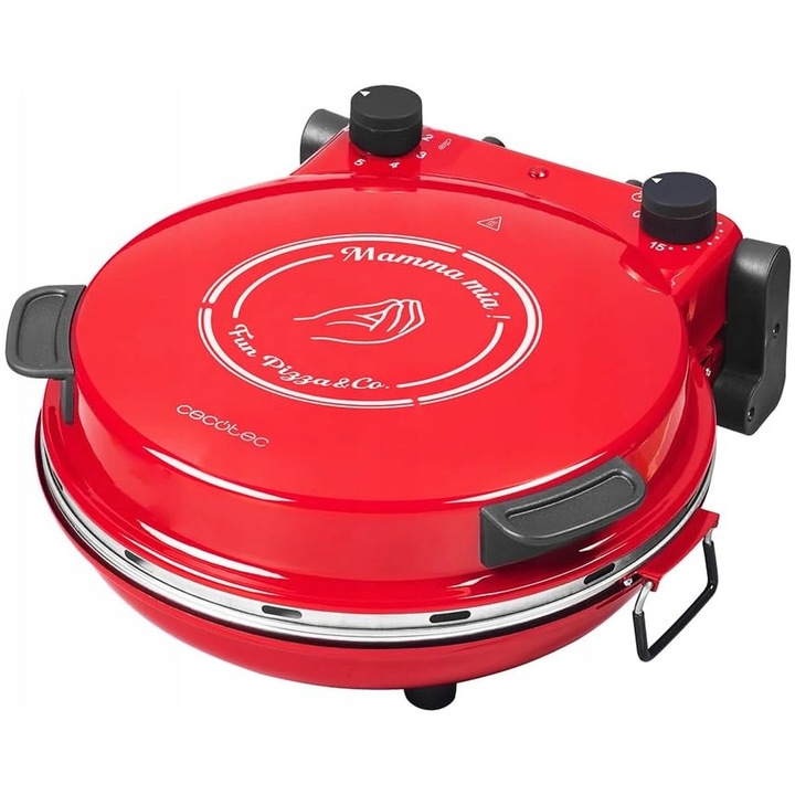 Cecotec Fun Pizza&Co Mamma Mia 1200W elektromos pizzasütő, piros, 32cm, állítható termosztát