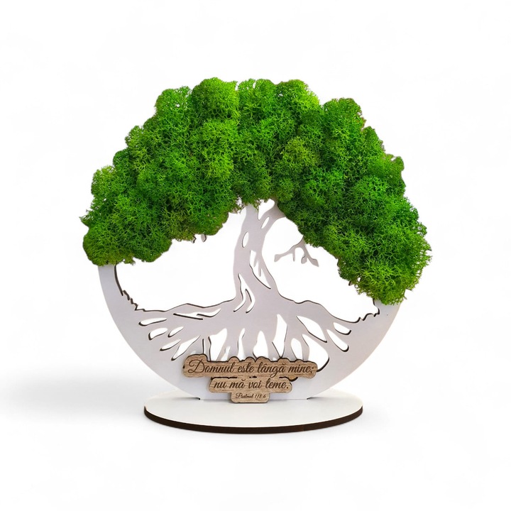 Copacul Vietii cu licheni stabilizati, gravat cu mesaj crestin, 20 cm